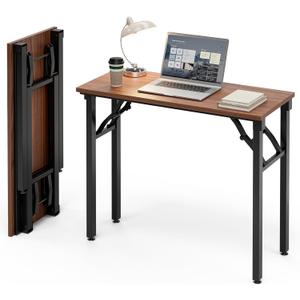 Frylr Small Folding Computer Desk  Portable 35.8 Inch Foldable Laptop Table, Collapsible and Compact for Easy Storage and Fast Setup, Lightweight for Small Spaces, Craft and Study Use, Dark Walnut