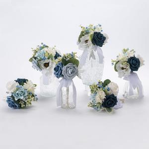 Blue Wedding Bouquet Set of 6, Mini Bridesmaid Bride Bouquets, Small Bridal Flowers, Fake Flower Artificial Floral Wedding Centerpieces Decor Party Prom