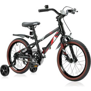 JMMD Kids Bike for Ages 4-12 Years Old Boys Girls, 14 16 18 Inch Kids Bike with Training Wheels & Kickstand, Kids Bicycle for Toddlers and Kids with Handbrake (blackred)
