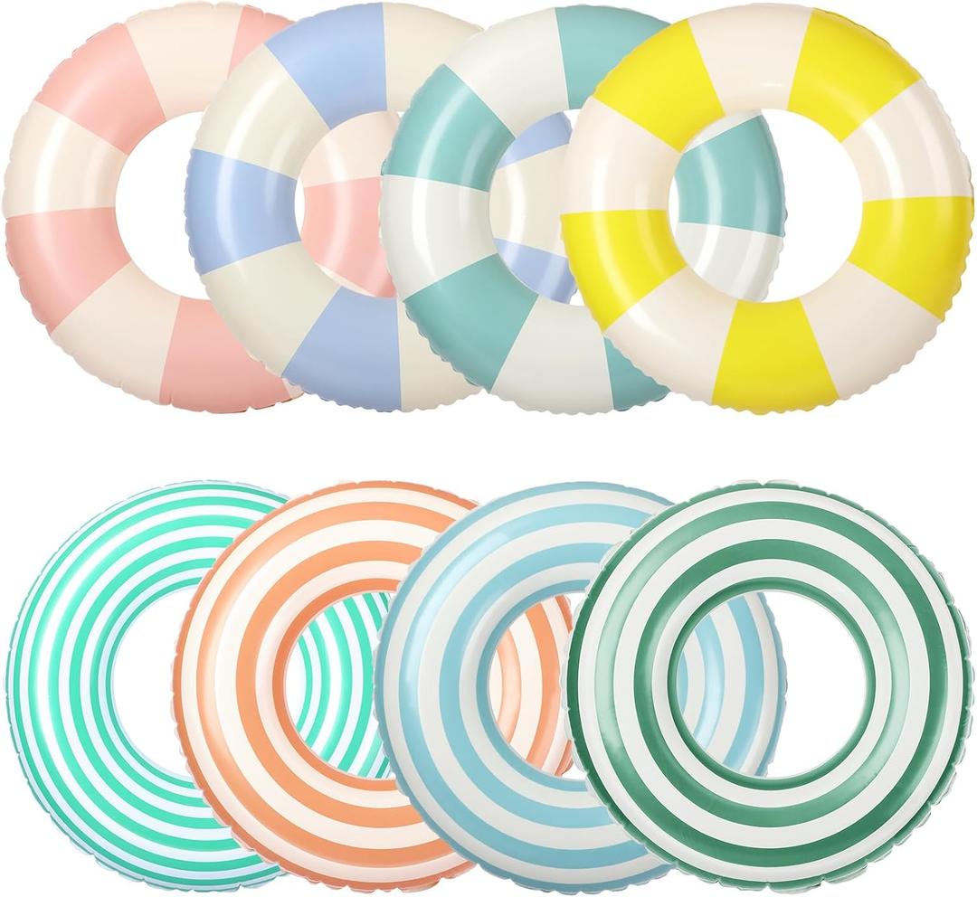 Libima 8 Pcs Inflatable Pool Floats for Adults, Swimming Rings Swim Tube Pool Rings Floaties for Adults Hawaiian Beach Party Decorations