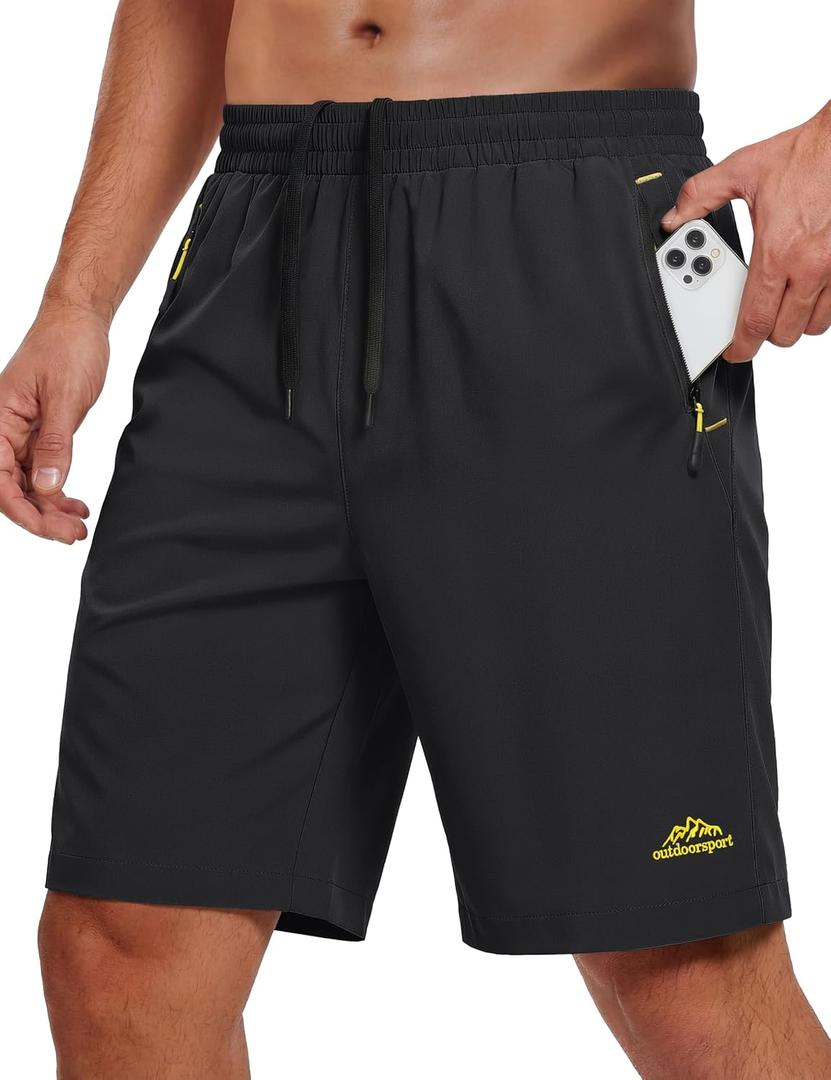 MAGCOMSEN Men's Workout Gym 9" Shorts Quick Dry Lightweight Summer Casual Athletic Hiking Shorts for Men with 3 Pockets (Black)