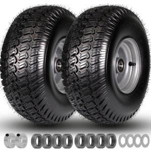15x6.00-6 Lawn Mower Tires, 15x6-6 Tire and Wheel, 3" Centered Hub, 3/4" Bearings, 4 Ply Tubeless, Riding Lawn Mower and Tractor Front Tires, Compatible with Craftsman John Deere, 570lbs Capacity