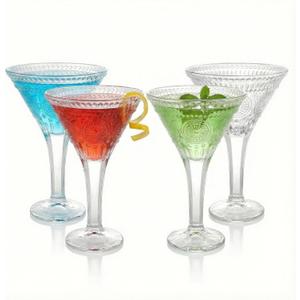 Kingrol Martini Glasses Set of 4, 8.5 oz Cocktail Glasses with Elegant Embossed Design, Vintage Stemmed Glassware for Martini, Cosmopolitan, Manhattan, Home Bar & Parties