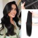 Black Hair Extensions OVO Dual-Sided Weft Human Hair Extensions Invisible Flat Weft Extensions, Natural Looking Seamless Human Hair Extensions for Added Volume & Length (20 Inch, 1B#)