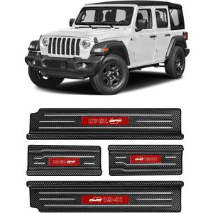Upgraded Door Sill Guards Compatible with Jeep Wrangler JL JLU 2018-2025 2026 & Gladiator JT 2020-2025 2026 Accessories Stainless Steel Front and Rear Door Entry Guard (4PCS Carbon Fiber)