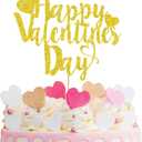 Happy Valentines Day Cake Topper: Glitter Gold Valentines Cake Topper for Valentine Day Cake Decorations