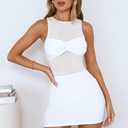 Memoriesea Women's Summer Mesh Sleeveless Boat Neck Bodycon Party Club Mini Dress (White, S)