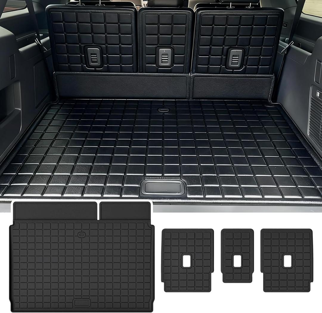 Cargo Mat with Backrest Protection for 2025 Ford Expedition MAX, TPE All Weather Protection Cargo Liner with Velcro Rear Seats Backrest car Accessories-Black