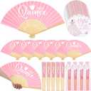 50 Sets Quinceanera Party Favors for Guests Mis Qunice Folding Paper Fans Bamboo Fans with Thank You Tags and Gift Bag Handheld Fans Sweet 15 Birthday Party Favors for Girls(Pink)