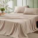 Bedsure California King Sheet Sets - 4 Pieces Soft Cal King Sheets - Breathable & Cooling - Hotel Luxury - Easy Care Polyester Microfiber Bedding for Women, Men, Light Khaki