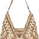 Straw Hobo Beach Bag for Women, Woven Tote Bag Summer Crochet Shoulder Bag,Vintage Foldable Handbag for Travel (Adjustable, Khaki)