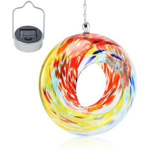 VCUTEKA Bird Feeder Solar Fly Through Bird Feeders for Outside Hanging with Round Shape Glass Container to Attract Wild Birds for Garden Decor, Solar Birdfeeder as Gift for Lovers, Red 8-Inch
