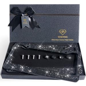 Shering Bling 2 Pack License Plate Frame with Premium Gift Box 1200pcs Rhinestones for Women (Black Rhinestones)