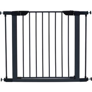 MidWest Homes for Pets 29-Inch High Walk-Thru Pressure Mounted Steel Dog Gate, Expands to 38 Inches Wide, Includes 3-inch Extensions, Textured Graphite
