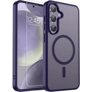 SUPFINE Magnetic for Samsung Galaxy S24 Plus Case / S25 Plus Case with Screen Protector, (Built-in Magnets) (Military Grade Drop Protection) Slim Translucent Shockproof Phone Case,Dark Purple