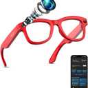 AI Smart Glasses with Camera Stabilization - 8MP POV Video Recording, Real-Time AI Translation, Smart Assistant, Dual-Mic Noise Canceling for Travel & Meetings - Anti-Blue Light, Red Frame