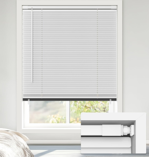 LazBlinds No Drill Blackout Vinyl Mini Blinds, White 34"x48"
No tools needed. Child-safe cordless lift. 100% blackout for total privacy. Durable, easy clean.