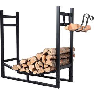 PHI VILLA Heavy Duty Firewood Racks Indoor/Outdoor Log Rack with Kindling Holder, 30 Inches Tall, Black