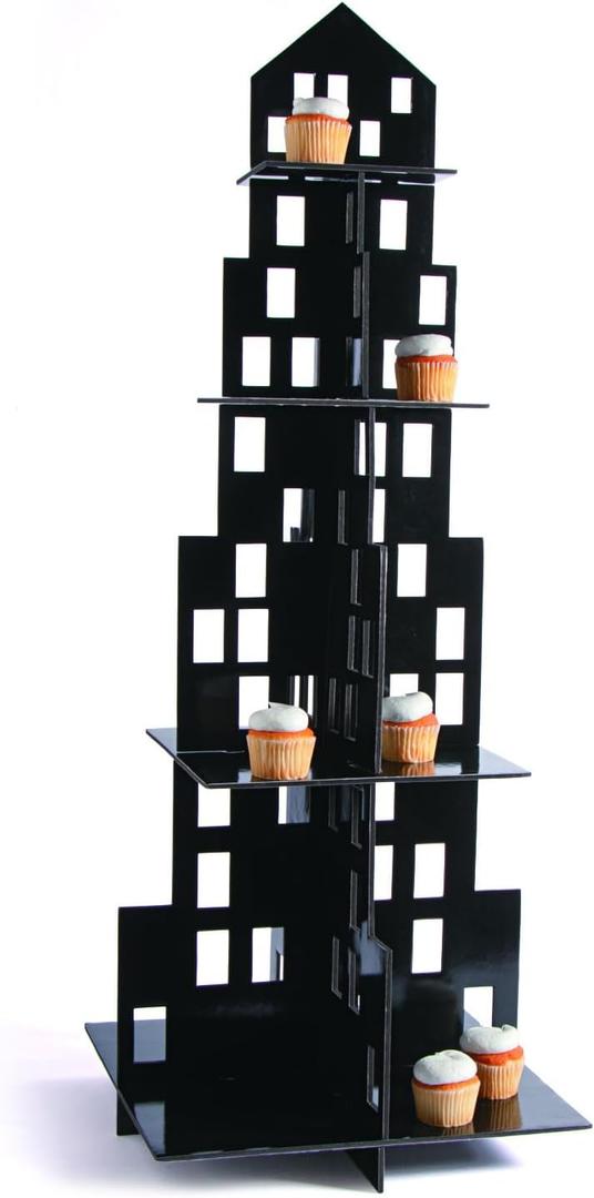Skyscraper Cupcake Stand (4 Tiers) Superhero Party Supplies - Perfect for Your Superhero, Firefighter, Big City Themed Parties