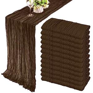 12 Pack 10Ft Cheesecloth Table Runner 35x120 Inch Boho Gauze Table Runner Rustic Cheese Cloth Long Romantic Table Runners for Wedding Bridal Shower Birthday Party Table Decor (Brown)