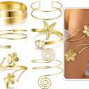 17KM 6PCS Gold Arm Cuff Bracelets for Women, Boho Statement Gold Upper Arm Bangle Band Armlet, Open Adjustable Cuff Bracelet set Stackable Jewelry