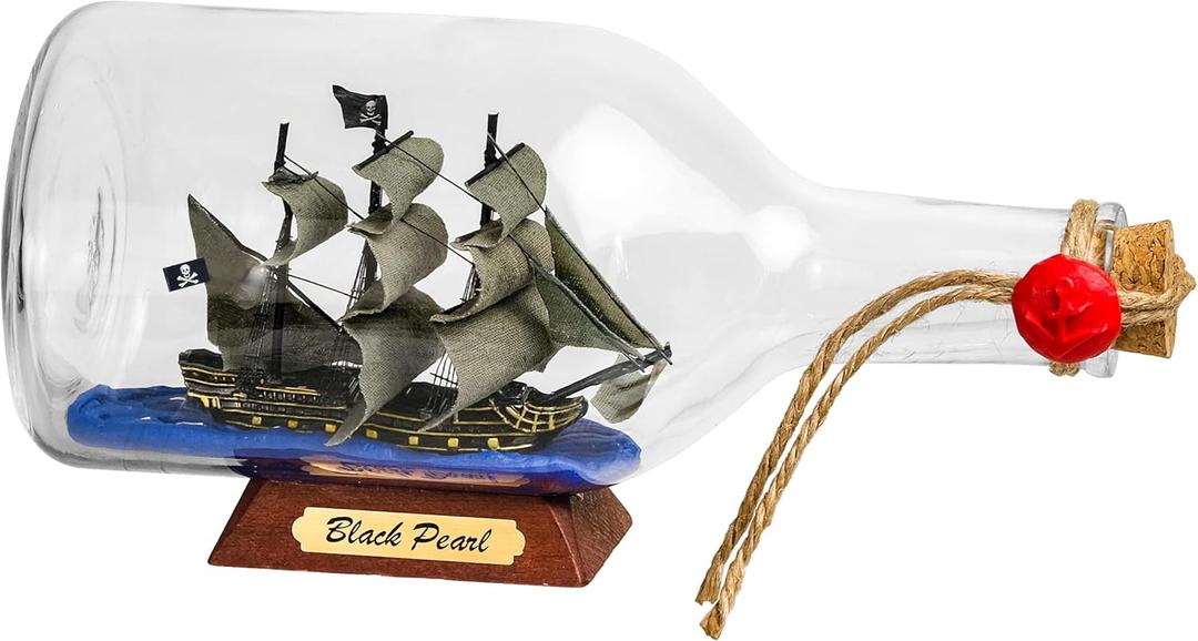 SAILINGSTORY Pirate Ship in a Bottle Sailing Ship Model Nautical Decoration Black Pearl