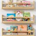 Harwaya Natural Wood Wall Bookshelf for Kids Bedroom Set of 3, 24 Inch Wooden Floating Nursery Book Shelves for Baby Boy Girl Room, Wall Mounted Toddler Book Shelf for Toy Organizers and Storage