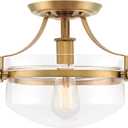 Kira Home Zurich 12" Rustic Farmhouse Semi-Flush Mount Ceiling Light + Glass Shade, Warm Brass Finish