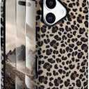 J.west Compatible with iPhone 17 Case 6.3 inch with 2 Pack Tempered Glass Screen Protectors Cute Animal Leopard Hybrid Cover for Girls Women Aesthetic Protective Phone Cases Cheetah