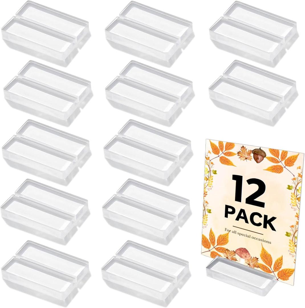 12 Pcs Place Card Holders for Table, 2 Inches Clear Acrylic Name Card Holder Table Number Card Holders Acrylic Card Display Stand for Wedding Business Party