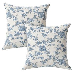 AVOIN colorlife Chinoiserie Grandmillennial Bule Flower Cotton Throw Pillow Covers 18 x 18 Inch Set of 2, Cotton Sateen Breathable Cushion Case on Sofa Couch Soft for Quality Sleep