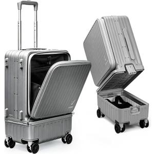 Carry On Luggage with Dual Compartment 22x14x9 Airline Approved 20 Inch, Carryon Suitcase Hard Shell Lightweight Wet Dry Separation luggage with Wheels for Gym Swim Weekend Sports Travel (Grey)