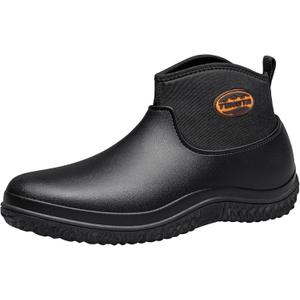 TENGTA Unisex Waterproof Garden Shoes Mens Lightweight Slip-On Rain Mud Boots for Women Lawn Mowing Booties (10.5 Women/9.5 Men, Black)