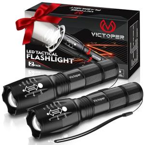 Victoper LED Flashlight 2 Pack, Bright Tactical Torch High Lumens with 5 Modes, Waterproof Zoomable Flash Light for Outdoor, Gifts for Camping Essentials Gear