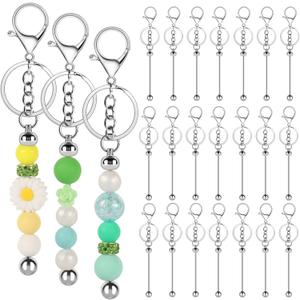 22 Pack Beadable Keychain Bars DIY Blank Beadable Keychains Creative Customized Keychains Bar Keychain Making Kit for Women Man Jewelry Making Gift (Silver)