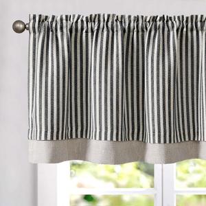 jinchan Linen Stripe Curtain Double Layer Valance for Windows 18 Inch Light Filtering for Kitchen Living Room Bathroom Rustic Farmhouse Window Treatment Rod Pocket Design 1 Panel Black on Linen