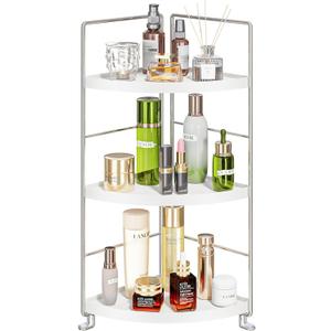 3-Tier Corner Spice Rack Kitchen Bathroom Countertop Organizer Vanity Tray Cosmetic Makeup Storage Standing Shelf, White
