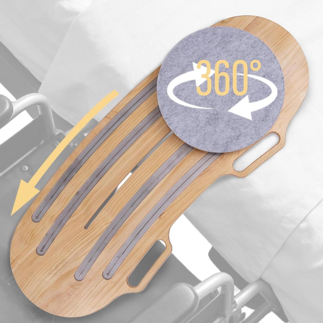 Wood Arc-Shaped Slide Transfer Board,Patient/Seniors Move Assist Device,Transfer to Wheelchair/Car/Toilet/Tub/Slide Sheet,with Soft Seat,Holds up to 500 Pounds,2 Cut Out Handles,35.5 * 13.4