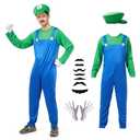 Sohaleway Halloween Costume Men Adult,Plumber Jumpsuit Cosplay Costume with Hat Gloves Moustache Accessories Set M