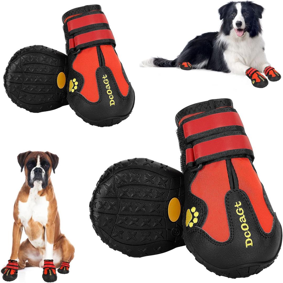 DcOaGt Dog Shoes for Large Dogs 4PCS Anti-Slip Dog Boots & Paw Protectors for Hot Pavement Winter Snow Hiking Walking, Waterproof Breathable and Reflective Dog Booties for Large Size Dogs (Size 8:Width 2.77-2.96 inch(Pack of 4))