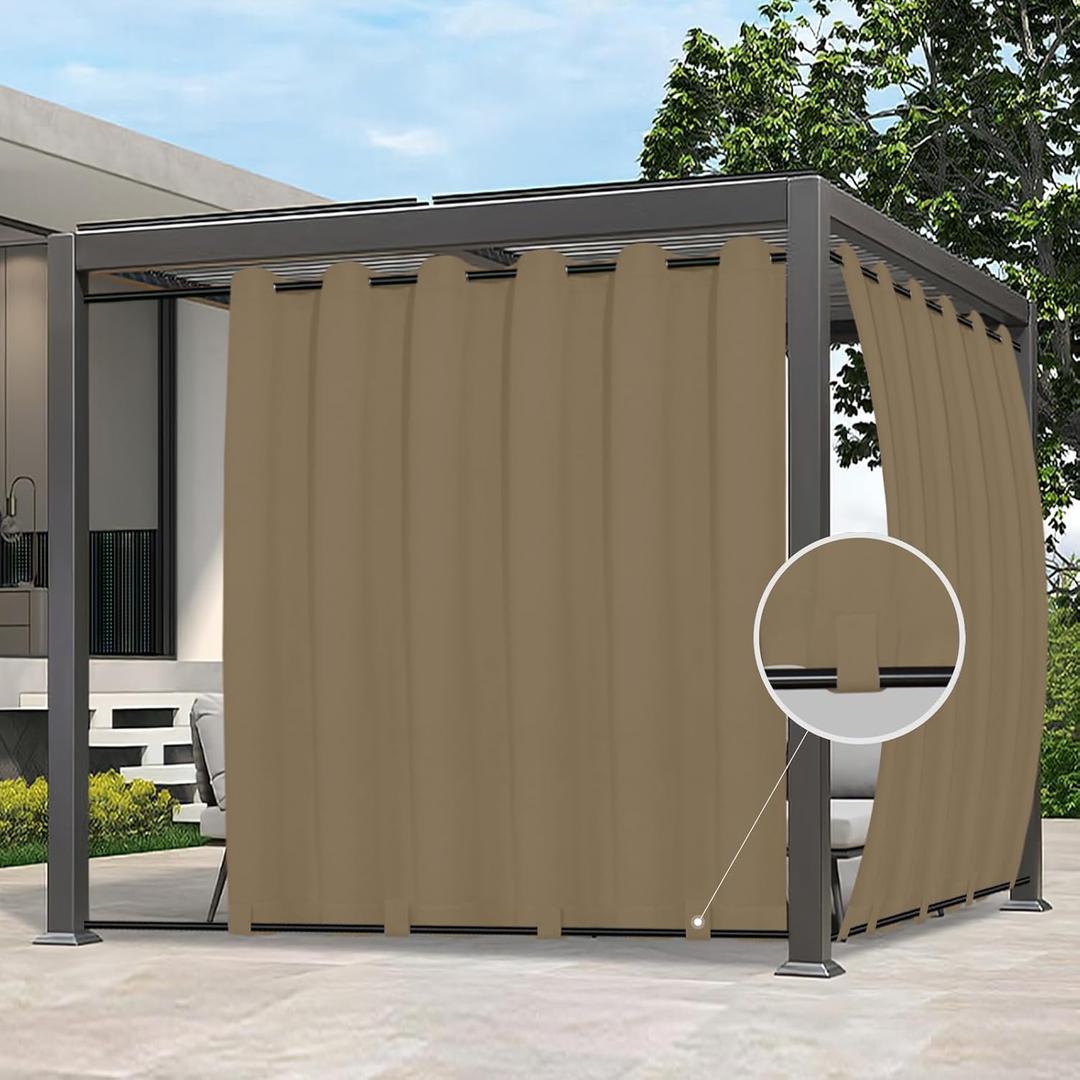 Easy-Going Outdoor Curtains Waterproof Windproof Weatherproof Curtain for Patio, Cabana, Porch, Pergola and Gazebo, Grommet Top and Tab Bottom Drape, 1panel, 110x84 inch, Khaki