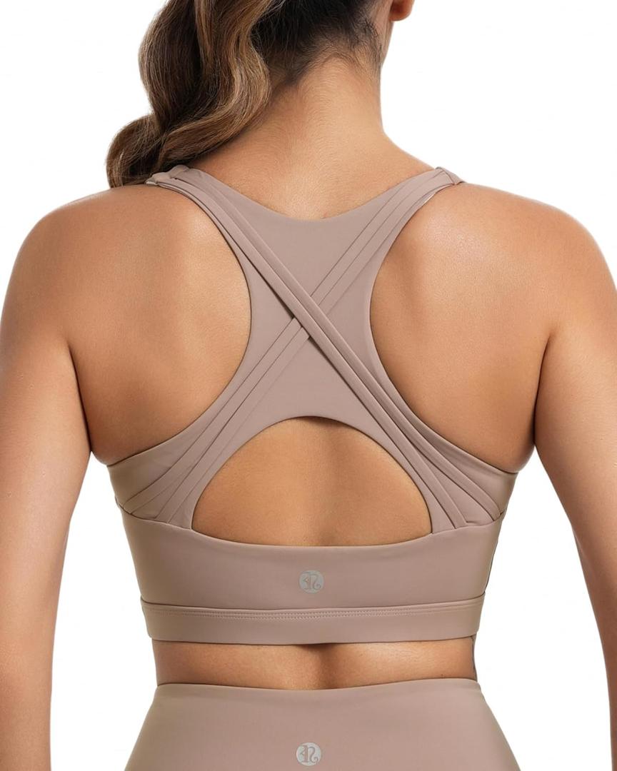 RUNNING GIRL High Impact Sports Bras for Women High Support Womens Sports Bra Racerback Workout Running Bra (Brown, L)