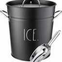 Rae Dunn Ice Bucket with Scoop - Stainless Steel Bucket with Handle, Lid and Ice Scooper - 4 Qt. Storage Bin for Ice Cubes for Bars, Parties, Backyard Barbeques, Picnics, and Camping (Black) (Medium)
