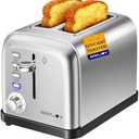 RAMJOY Toaster 2 Slice, Extra Wide Slot Toaster for Bagels, Bread, Waffles, 7 Shade Settings, 4 Main Functions, Removable Crumb Tray, 900 Watts Toasters, Brushed Stainless Steel