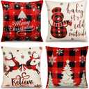 TDHDIKE Farmhouse Christmas Pillow Covers - 18x18 Inch Set of 4, Sofa Couch Decorations