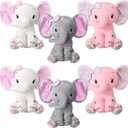 6 Pieces Elephant Stuffed Animals 8 Inch Big Ear Stuffed Elephant Animal Plush Toy Gift for Baby Shower Boys Girl, Woodland Nursery Bed Decor Birthday Party Supplies