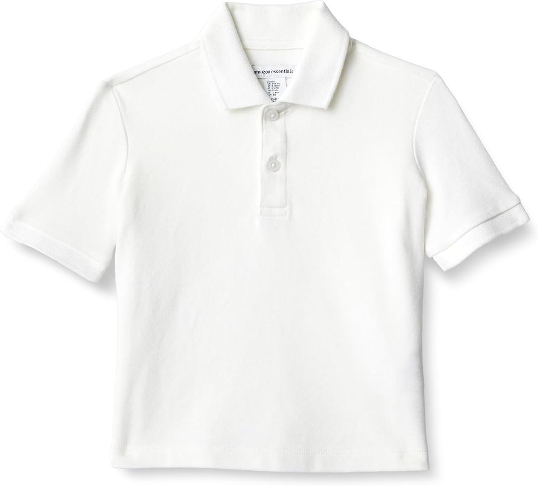 Amazon Essentials Boys and Toddlers' Cotton Spandex Pique Polo Shirt (White) XL