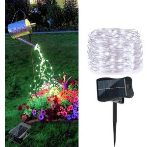 VOOKRY 10 Strands 200 LEDs Solar String Fairy Lights, 8 Modes Twinkle Starry Copper String Lights, Waterproof Outdoor Solar Powered DIY Watering Can Lights for Wedding Party Garden Decor(Cool White)