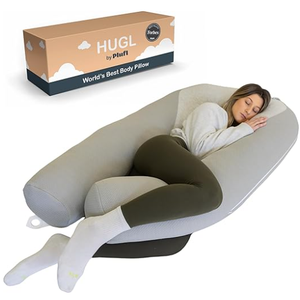 Plufl Hugl Cooling Body Pillow for Adults Made with Memory Foam | U Shaped Maternity Pillows Great for Side Sleepers & Pregnant Women | Washable Cover | Grey