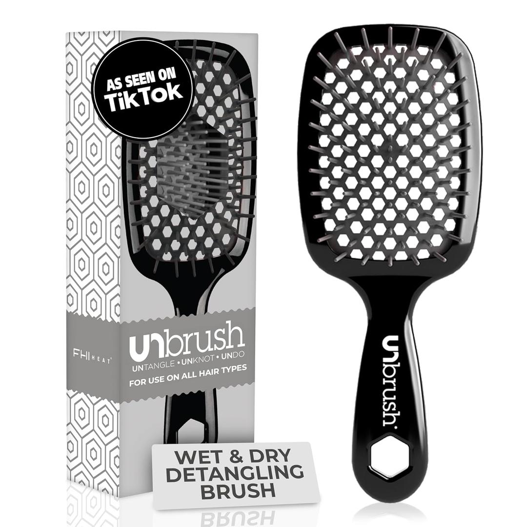 FHI Heat UNbrush Detangling Brush for Pain-Free Brushing on All Wet or Dry Hair Types  Durable DuoFlex Anti-Static Bristles, Lightweight Handle, Vented Hair Brush, Grey (1 Count (Pack of 1))